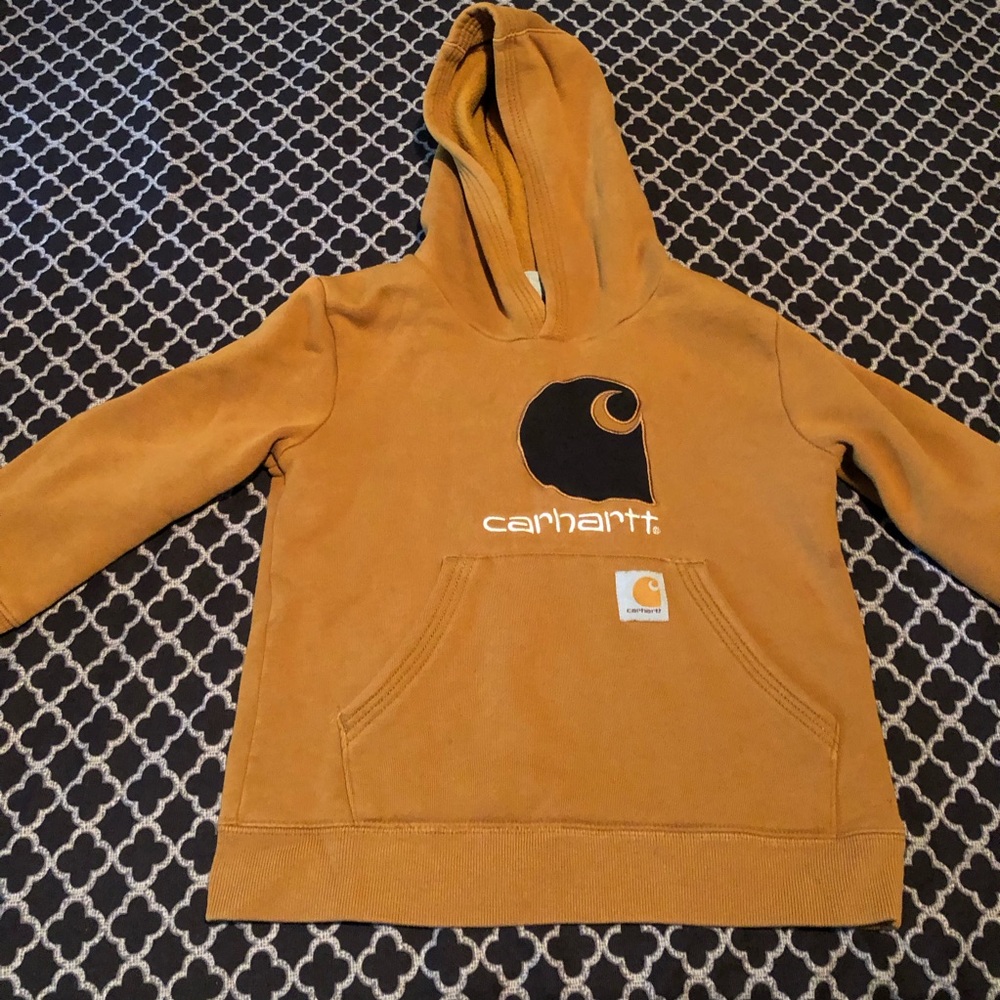 Carhartt Sweatshirt Youth Size 6 Brown Hoodie Pullover Embroidered Logo D1